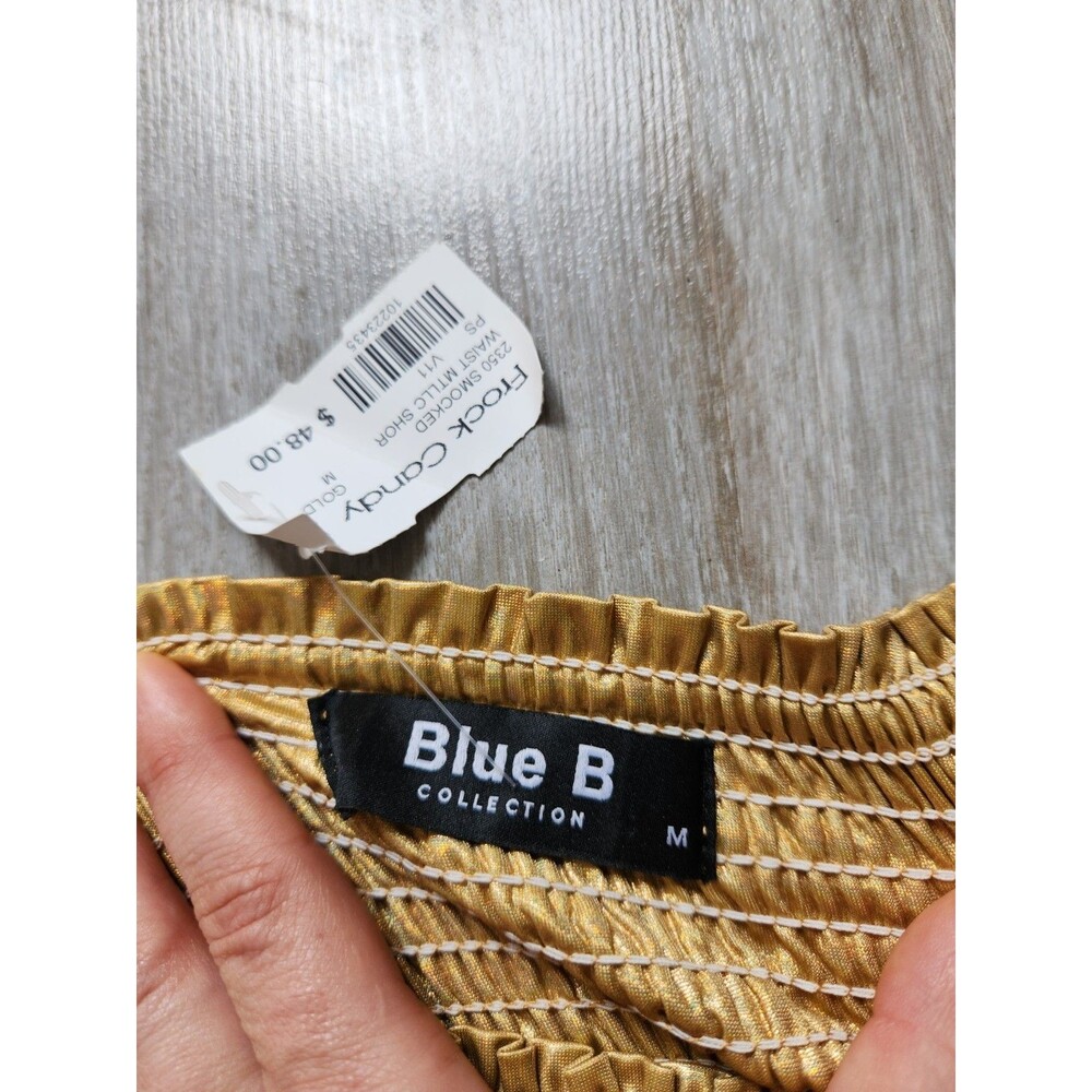NWT Blue B Gold Metallic Shorts High Rise Smocked Waist Flowy Womens M - Picture 4 of 9